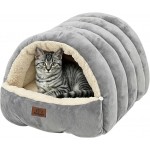 【Noocyarn】2-in-1 Covered Cat Cave Bed – Enclosed House with Zippered Washable Mat, for Indoor Cats, Small Dogs & Kittens, Grey 【Noocyarn】2-in-1 Covered Cat Cave Bed – Enclosed House with Zippered Washable Mat, for Indoor Cats, Small Dogs & Kittens, Grey
