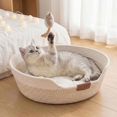 【YOUDENOVA】 Cat Bed Basket with Removable Cushion – Handwoven Stimulicat Design, Cozy Couch for Indoor Cats, Fits Medium to Large Breeds, All-Season Universal
