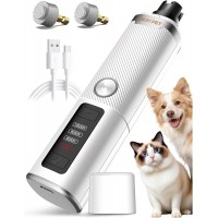 【Ckin pet】Electric Dog Nail Grinder – Quiet 3-Speed Trimmer with 2 LED Lights, Rechargeable 2000mAh, Safe for Small Medium Large Dogs & Cats, White