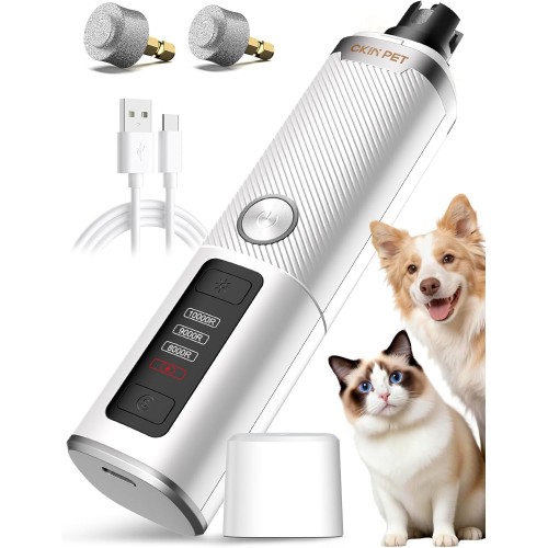 【Ckin pet】Electric Dog Nail Grinder – Quiet 3-Speed Trimmer with 2 LED Lights, Rechargeable 2000mAh, Safe for Small Medium Large Dogs & Cats, White 【Ckin pet】Electric Dog Nail Grinder – Quiet 3-Speed Trimmer with 2 LED Lights, Rechargeable 2000mAh, Safe for Small Medium Large Dogs & Cats, White