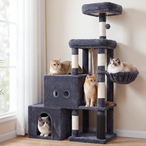 【Hey brother】Cat Tree Tower with Scratching Posts – 2 Condos, 2 Platforms, Grooming Brush & Basket, Climbing Pathway for Indoor Cats, 51.2", Smoky Gray MPJ061G 【Hey brother】Cat Tree Tower with Scratching Posts – 2 Condos, 2 Platforms, Grooming Brush & Basket, Climbing Pathway for Indoor Cats, 51.2", Smoky Gray MPJ061G