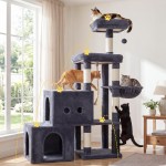 【Hey brother】Cat Tree Tower with Scratching Posts – 2 Condos, 2 Platforms, Grooming Brush & Basket, Climbing Pathway for Indoor Cats, 51.2", Smoky Gray MPJ061G 【Hey brother】Cat Tree Tower with Scratching Posts – 2 Condos, 2 Platforms, Grooming Brush & Basket, Climbing Pathway for Indoor Cats, 51.2", Smoky Gray MPJ061G