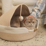 【CHEERPALS】Covered Cat Basket Bed with Washable Cushion & Cotton Ball Rope – Handwoven Breathable Cave Design for Indoor Cats, All-Season Universal, White " 【CHEERPALS】Covered Cat Basket Bed with Washable Cushion & Cotton Ball Rope – Handwoven Breathable Cave Design for Indoor Cats, All-Season Universal, White "