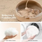 【CHEERPALS】Covered Cat Basket Bed with Washable Cushion & Cotton Ball Rope – Handwoven Breathable Cave Design for Indoor Cats, All-Season Universal, White " 【CHEERPALS】Covered Cat Basket Bed with Washable Cushion & Cotton Ball Rope – Handwoven Breathable Cave Design for Indoor Cats, All-Season Universal, White "