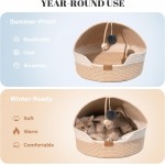 【CHEERPALS】Covered Cat Basket Bed with Washable Cushion & Cotton Ball Rope – Handwoven Breathable Cave Design for Indoor Cats, All-Season Universal, White " 【CHEERPALS】Covered Cat Basket Bed with Washable Cushion & Cotton Ball Rope – Handwoven Breathable Cave Design for Indoor Cats, All-Season Universal, White "