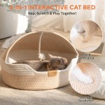 【CHEERPALS】Covered Cat Basket Bed with Washable Cushion & Cotton Ball Rope – Handwoven Breathable Cave Design for Indoor Cats, All-Season Universal, White " 【CHEERPALS】Covered Cat Basket Bed with Washable Cushion & Cotton Ball Rope – Handwoven Breathable Cave Design for Indoor Cats, All-Season Universal, White "