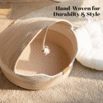 【CHEERPALS】Covered Cat Basket Bed with Washable Cushion & Cotton Ball Rope – Handwoven Breathable Cave Design for Indoor Cats, All-Season Universal, White " 【CHEERPALS】Covered Cat Basket Bed with Washable Cushion & Cotton Ball Rope – Handwoven Breathable Cave Design for Indoor Cats, All-Season Universal, White "