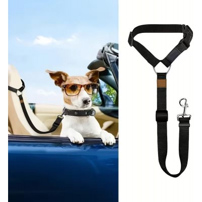 【Foot Waltz】Adjustable Pet Seat Belt for Dogs & Cats – Safety Car Harness with Headrest Restraint, Secure Travel Supplies, Black