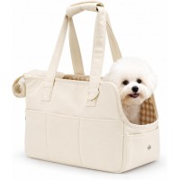 【ZBBORQ】Soft-Sided Collapsible Pet Carrier with Removable Cushion & Shoulder Strap – for Small Dogs, Cats & Rabbits (Beige, 16.1" x 7.5" x 12.2")